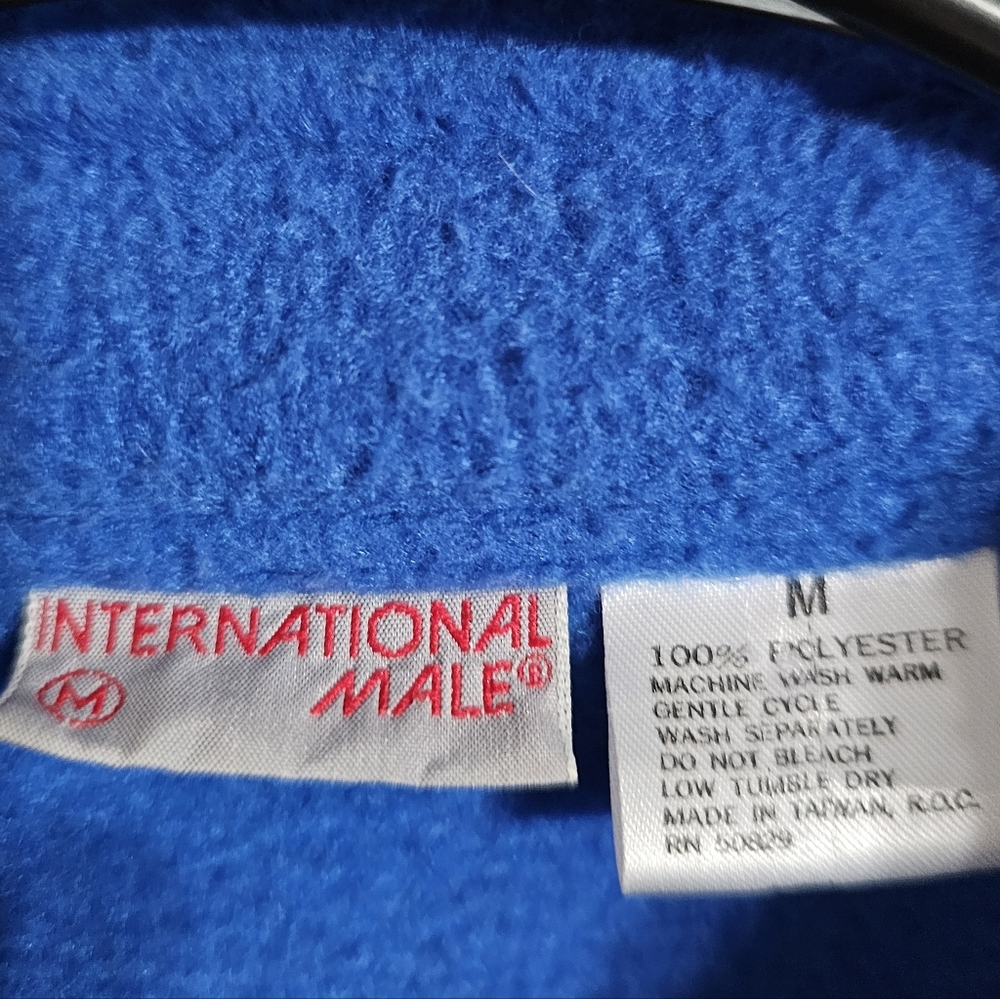 Vintage 80s International Male Men M Blue Fleece Snap Shirt Jacket Outdoor HTF - Picture 4 of 6